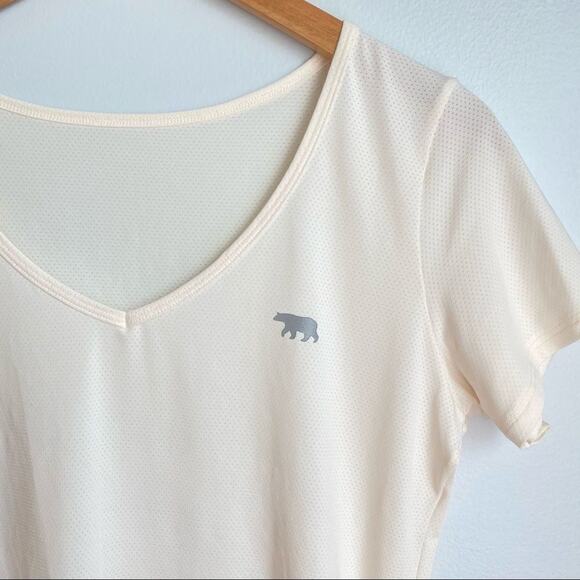 Running Bare Women L Athletic Short Sleeve Relaxed V-Neck Cream Dry Fit Mesh - Picture 3 of 14